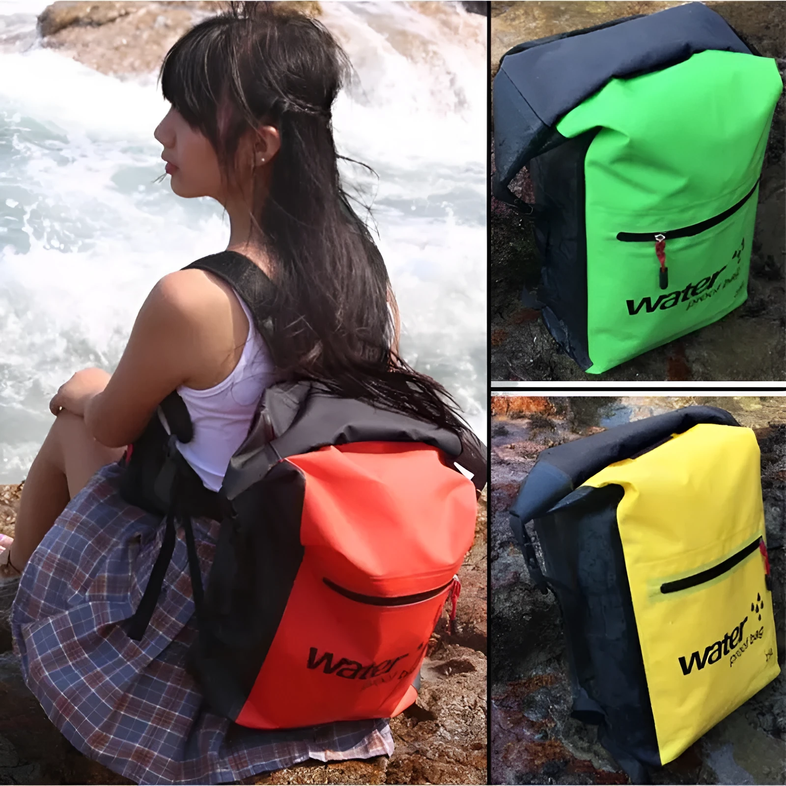 Green 25-litre waterproof PVC mesh mountaineering rucksack for hiking and travel