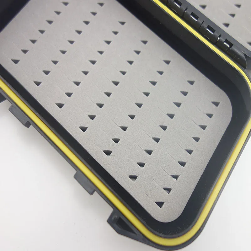 Fishing Double-sided Waterproof Fly Box Fly Fishing Gear Box ABS Impact-resistant Plastic 135x80x30mm with Silicone Sealing Ring and Foam Insert Black Lure Storage Case