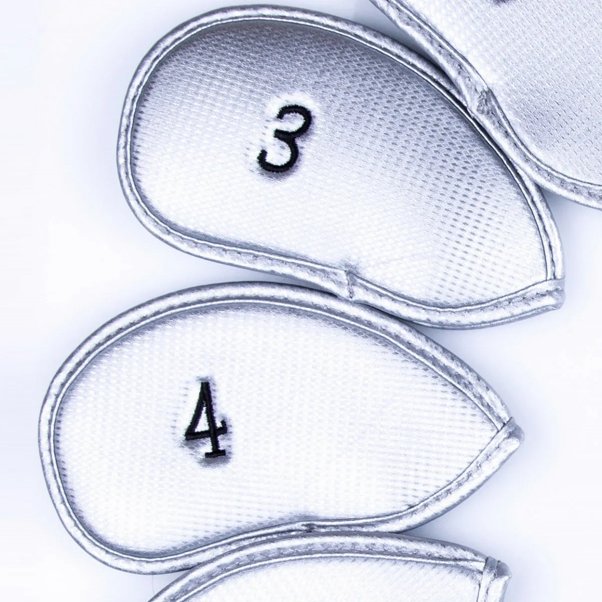 Set of 12 embroidered PU leather golf club head covers in assorted colours for iron protection