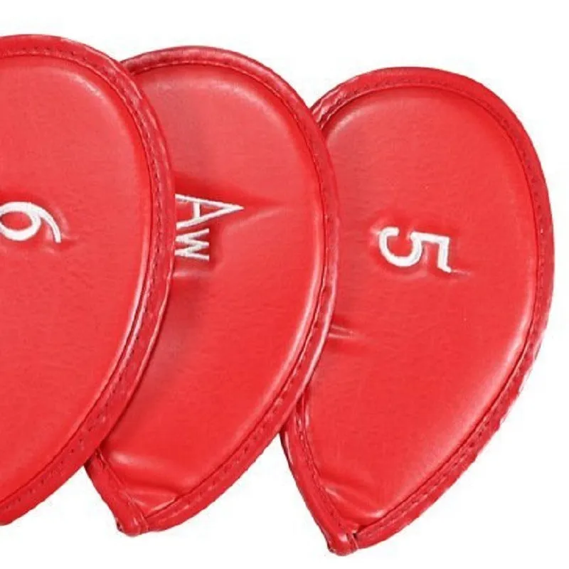 Set of 12 embroidered PU leather golf club head covers in assorted colours for iron protection