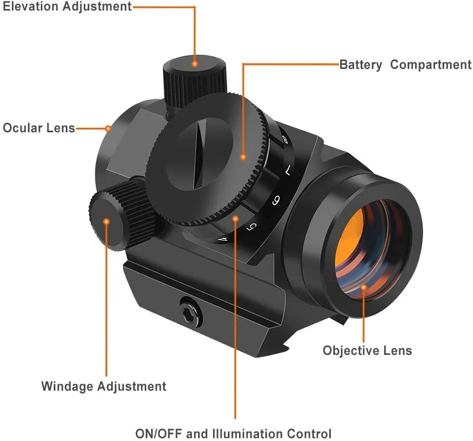 Feyachi 4 MOA red dot sight with aluminium body, 22mm objective lens, and dual mount options