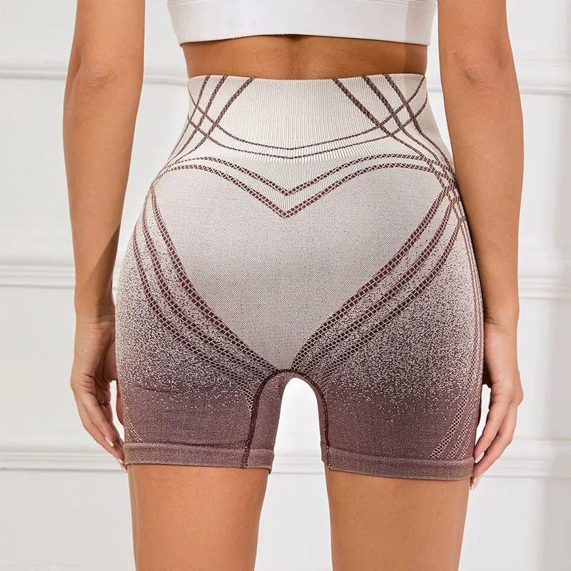 Women's high waisted gradient fitness shorts in brown colour for yoga and running activities