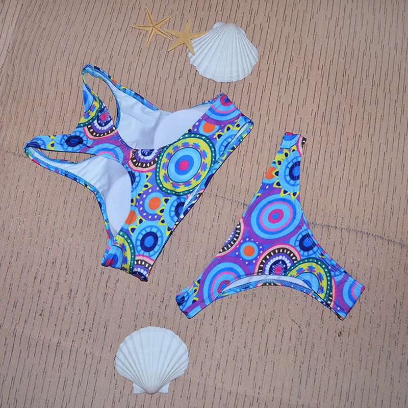 Women's circle printed bikini swimsuit set in S M L XL sizes quick-dry beach two-piece