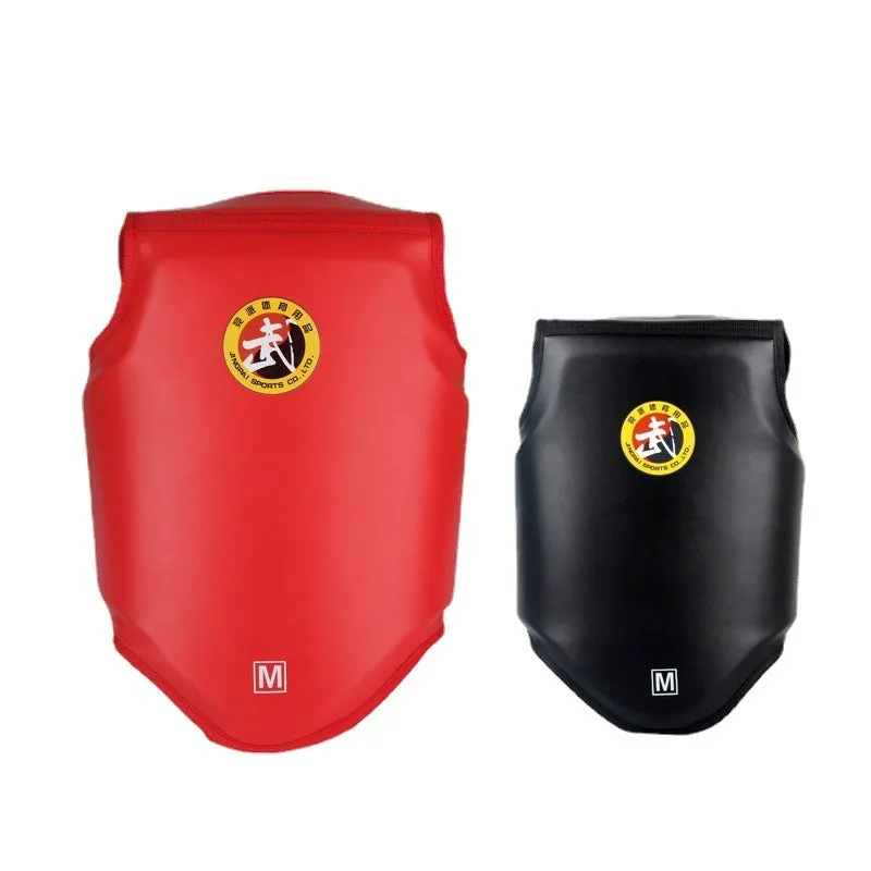Red boxing helmet and matching chest protector set for fighting training
