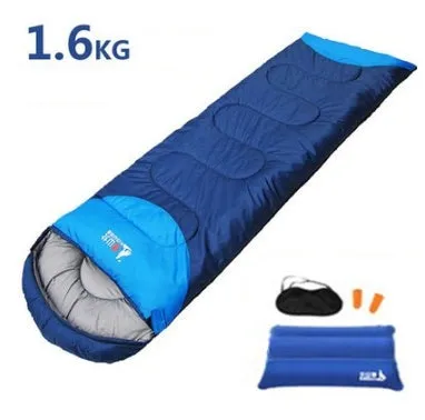 Camping sleeping bag inner liner in blue with tear-proof polyester shell and compression bag