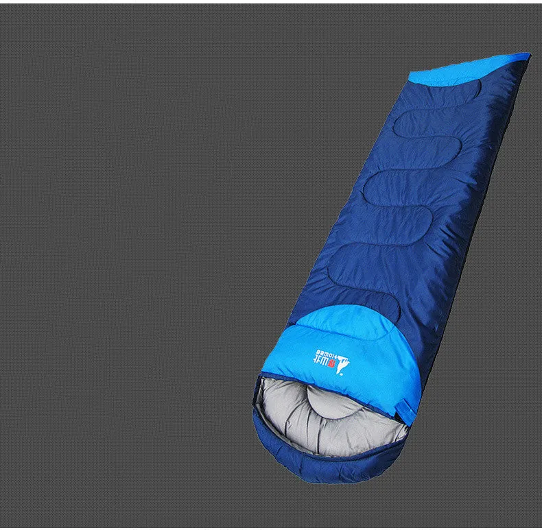 Camping sleeping bag inner liner in blue with tear-proof polyester shell and compression bag