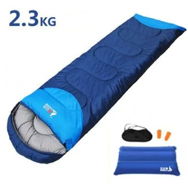 Camping sleeping bag inner liner in blue with tear-proof polyester shell and compression bag