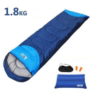 Camping sleeping bag inner liner in blue with tear-proof polyester shell and compression bag
