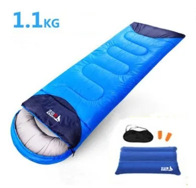 Camping sleeping bag inner liner in blue with tear-proof polyester shell and compression bag