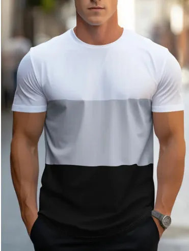 Men's casual cotton blend sports suit set with short sleeve round neck top and trousers in multiple colours