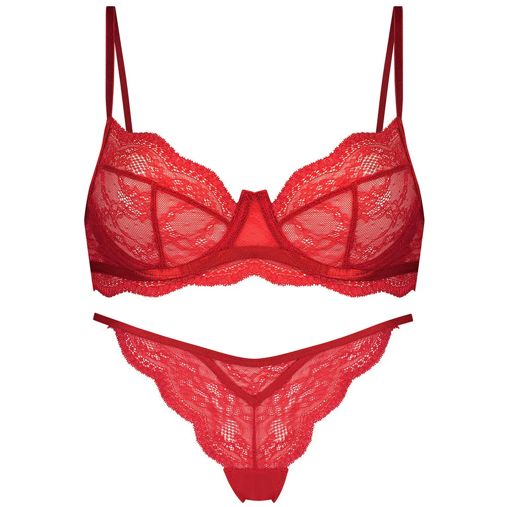 Women's black French bra bikini set with fixed double straps, shown as a two-piece swimwear.