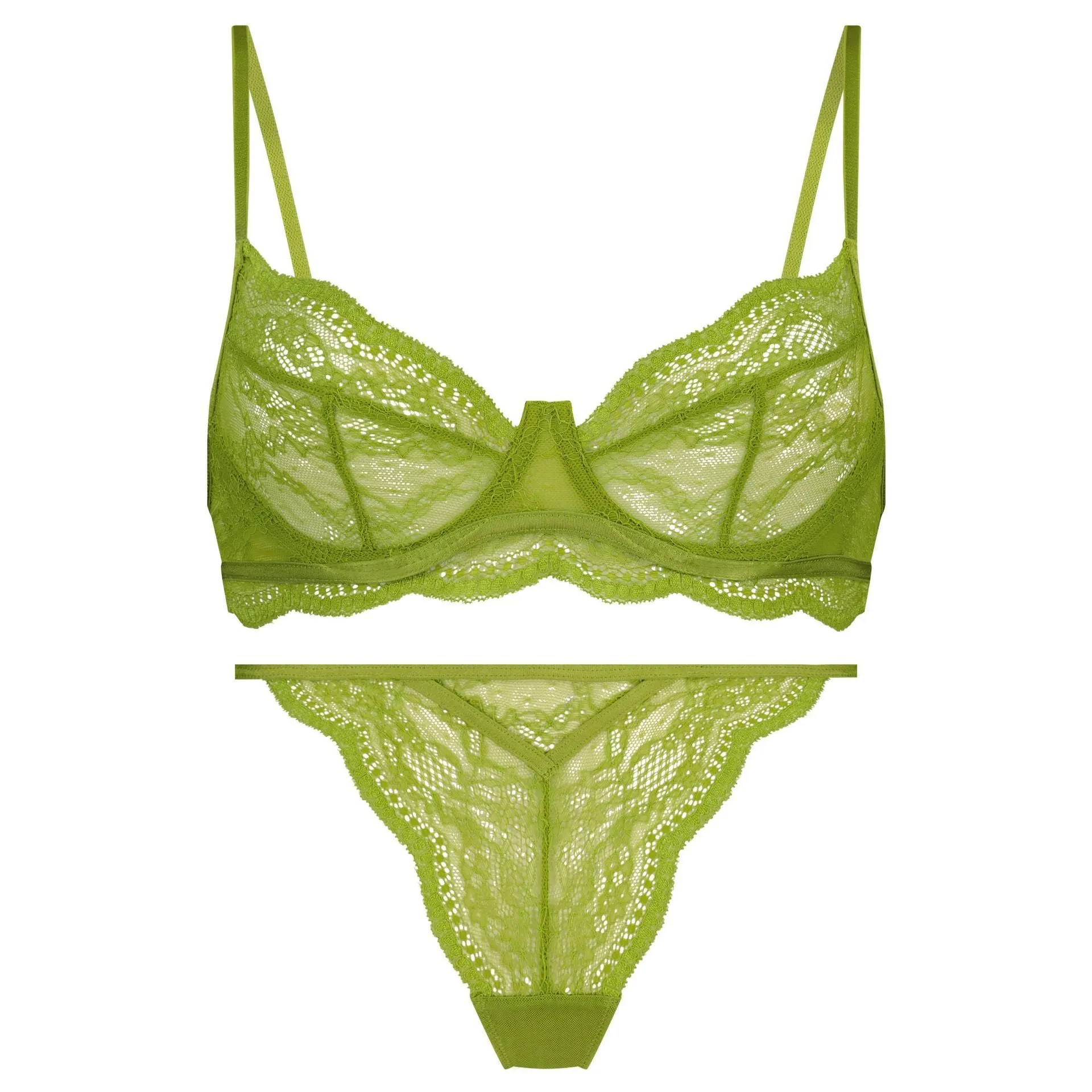 Women's black French bra bikini set with fixed double straps, shown as a two-piece swimwear.