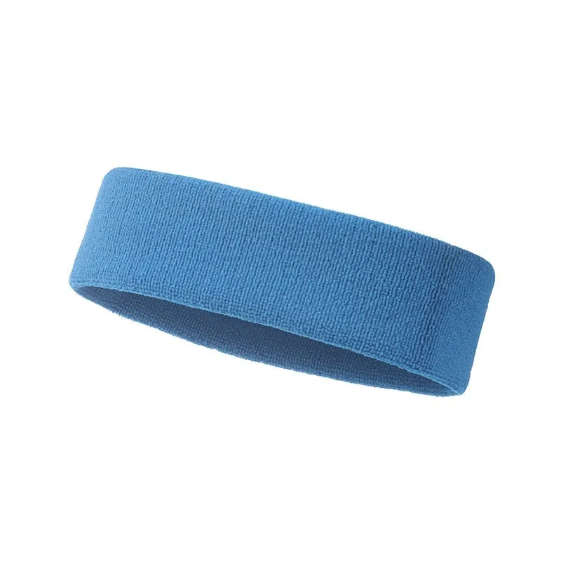 Elastic widened sports sweat band in polyester spandex, shown in one of five available colours.