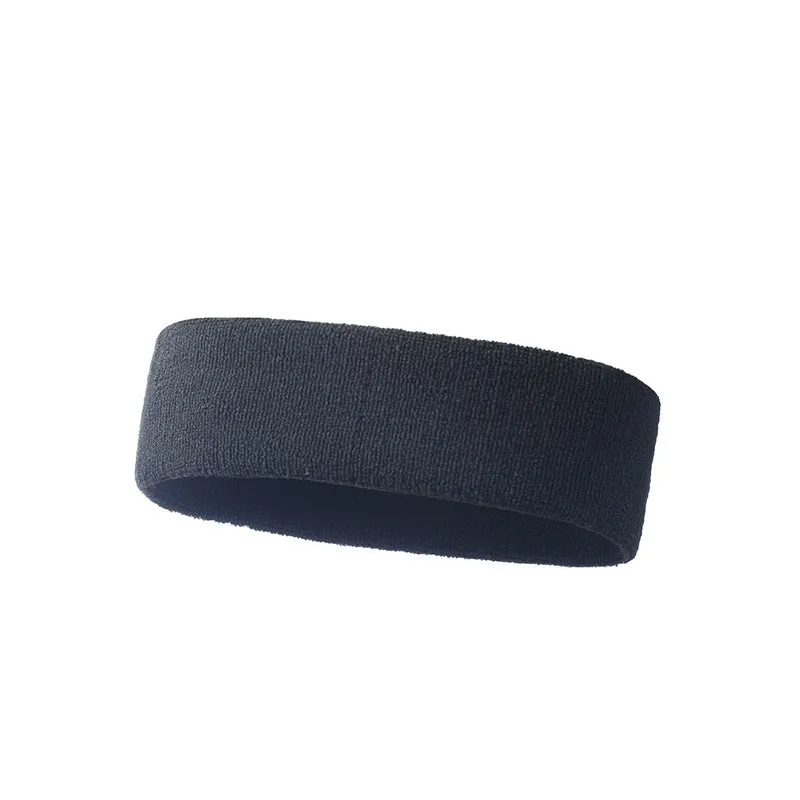 Elastic widened sports sweat band in polyester spandex, shown in one of five available colours.
