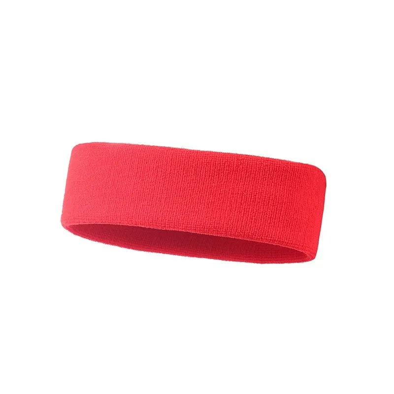 Elastic widened sports sweat band in polyester spandex, shown in one of five available colours.