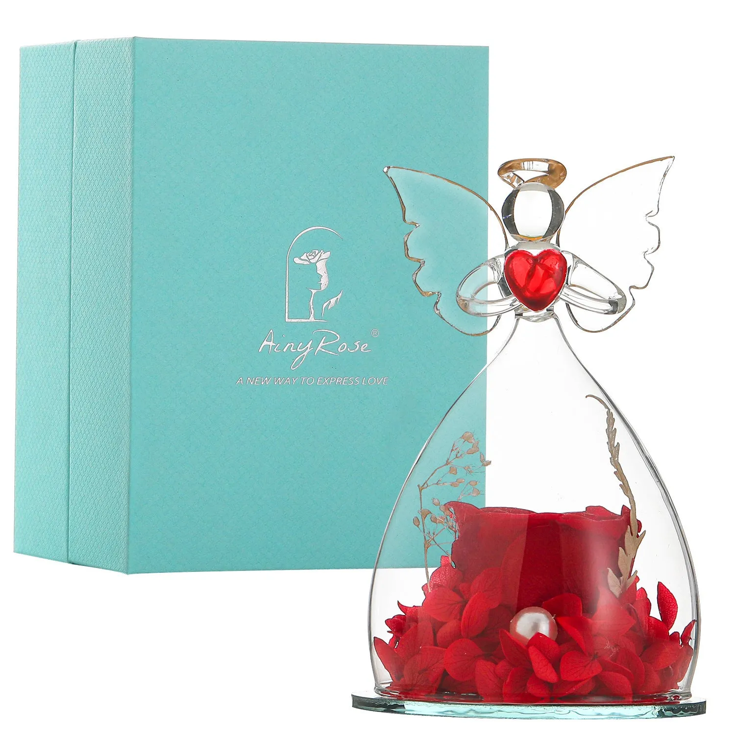 Red preserved rose in a glass cover decoration inside a gift box for Christmas and Valentine’s Day