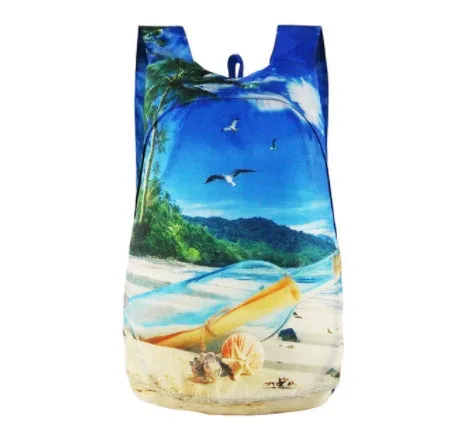 Ultra-thin outdoor backpack 20L waterproof polyester folds to fist size, lightweight 0.075kg, sky blue colour