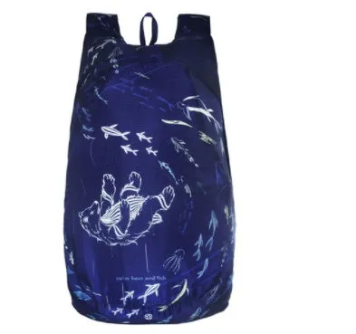 Ultra-thin outdoor backpack 20L waterproof polyester folds to fist size, lightweight 0.075kg, sky blue colour