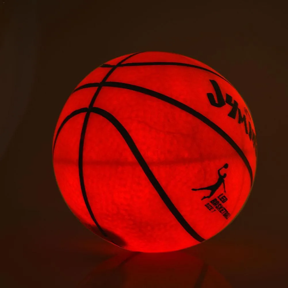 LED luminous basketball in red rubber with glow-in-the-dark feature for night play