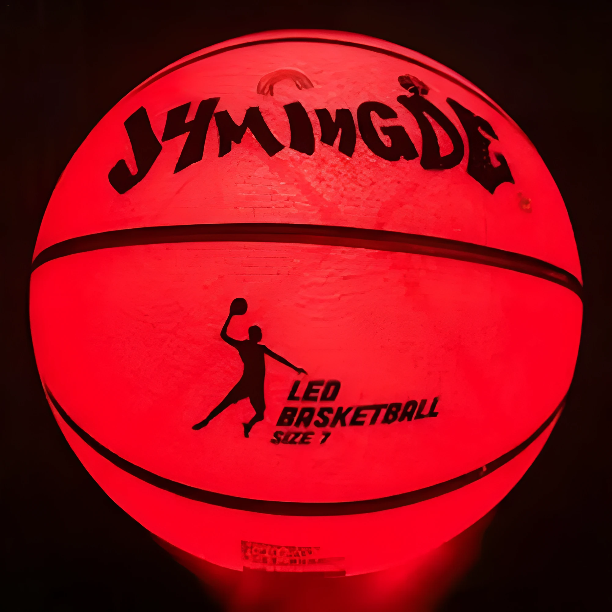 LED luminous basketball in red rubber with glow-in-the-dark feature for night play