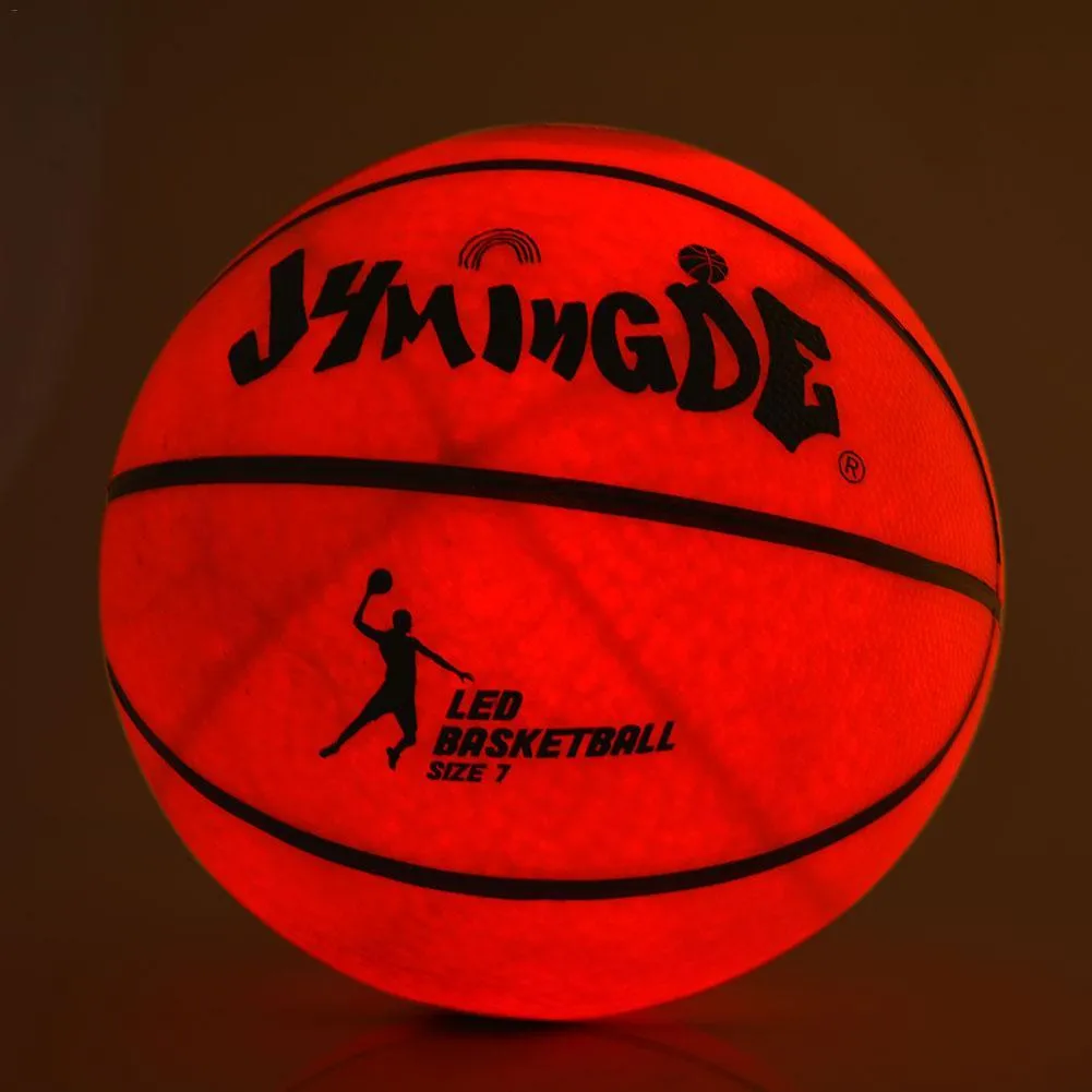 LED luminous basketball in red rubber with glow-in-the-dark feature for night play