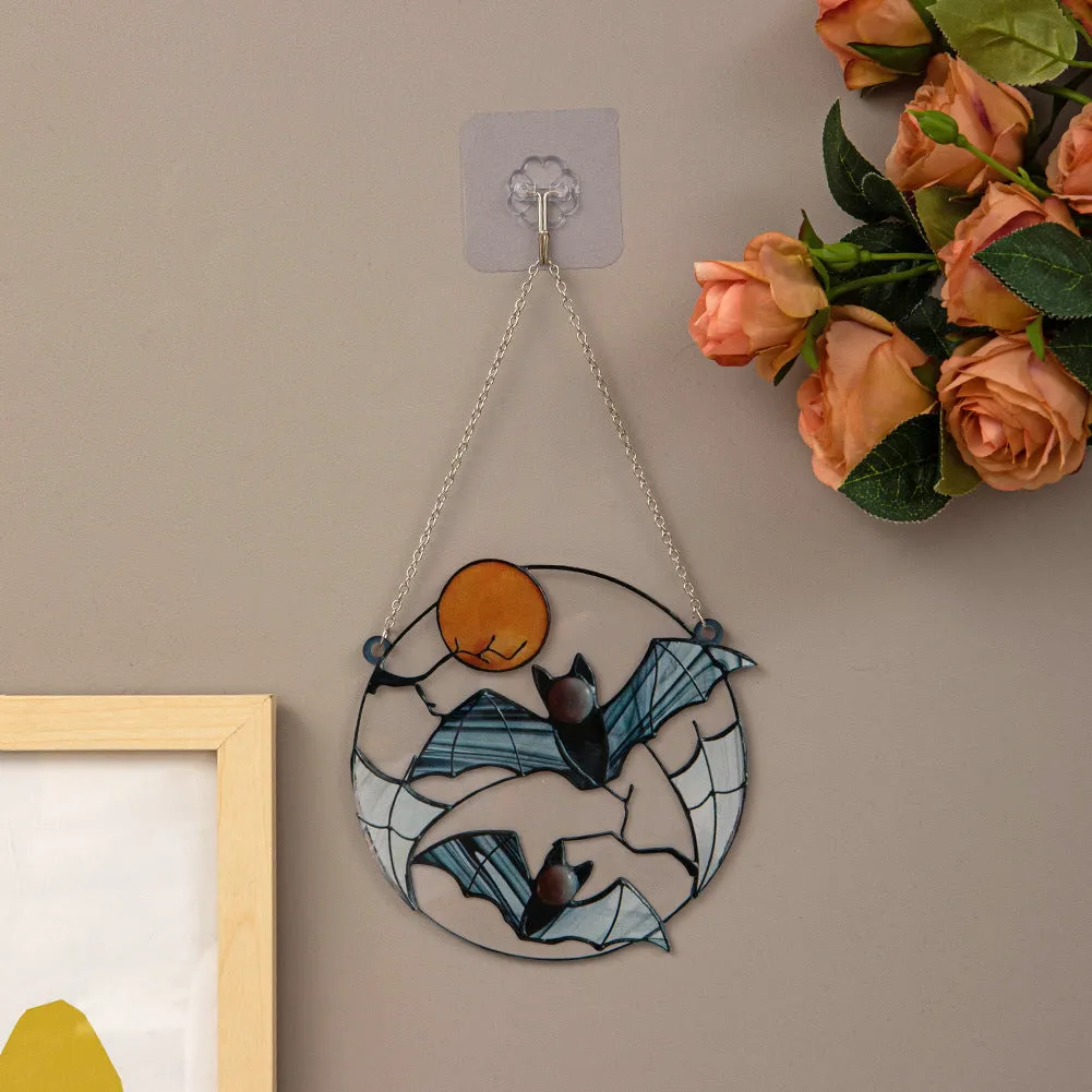 Moon Bat decorative acrylic pendant with engraved bat design, 15.3cm by 15cm, American style wall hanging