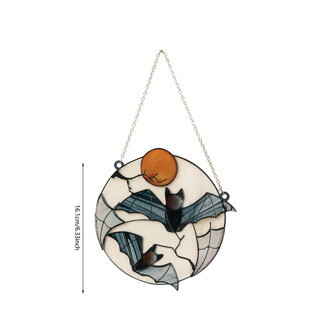 Moon Bat decorative acrylic pendant with engraved bat design, 15.3cm by 15cm, American style wall hanging