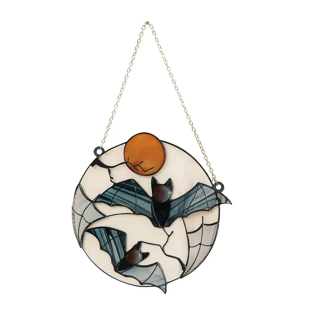 Moon Bat decorative acrylic pendant with engraved bat design, 15.3cm by 15cm, American style wall hanging