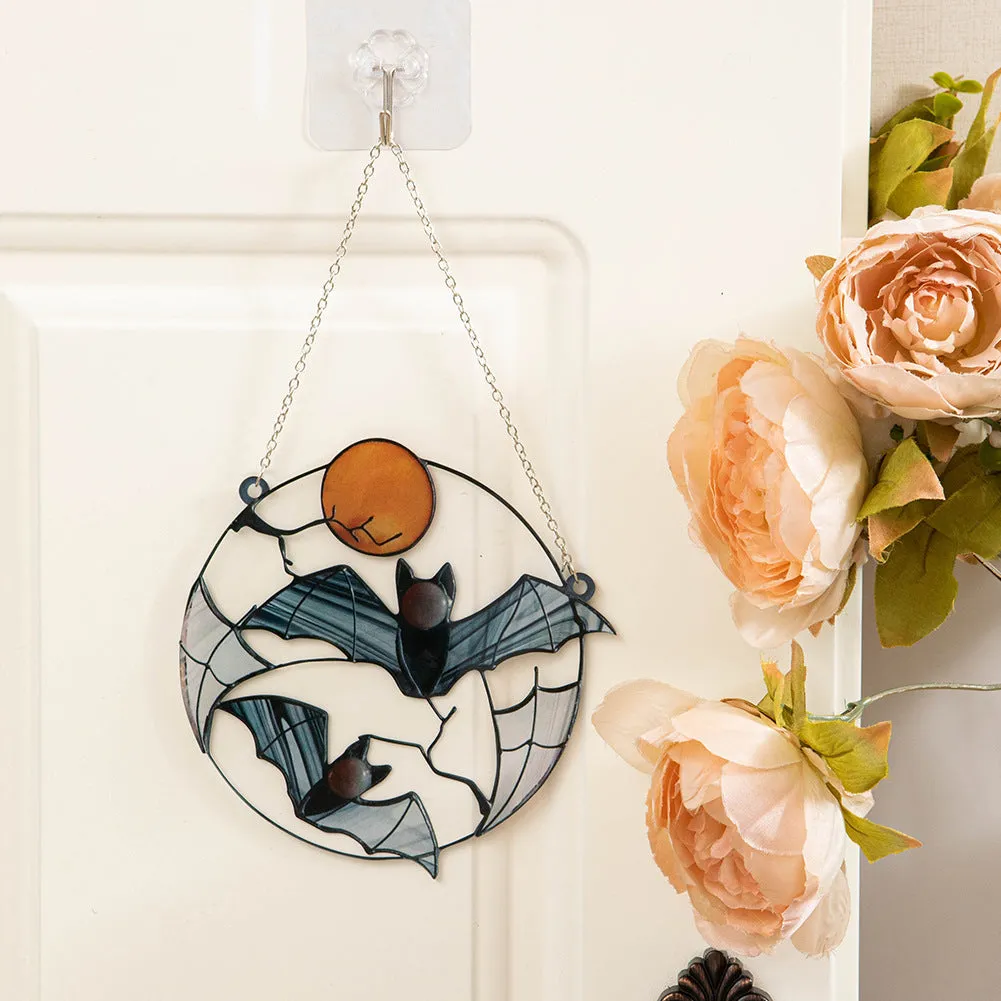 Moon Bat decorative acrylic pendant with engraved bat design, 15.3cm by 15cm, American style wall hanging