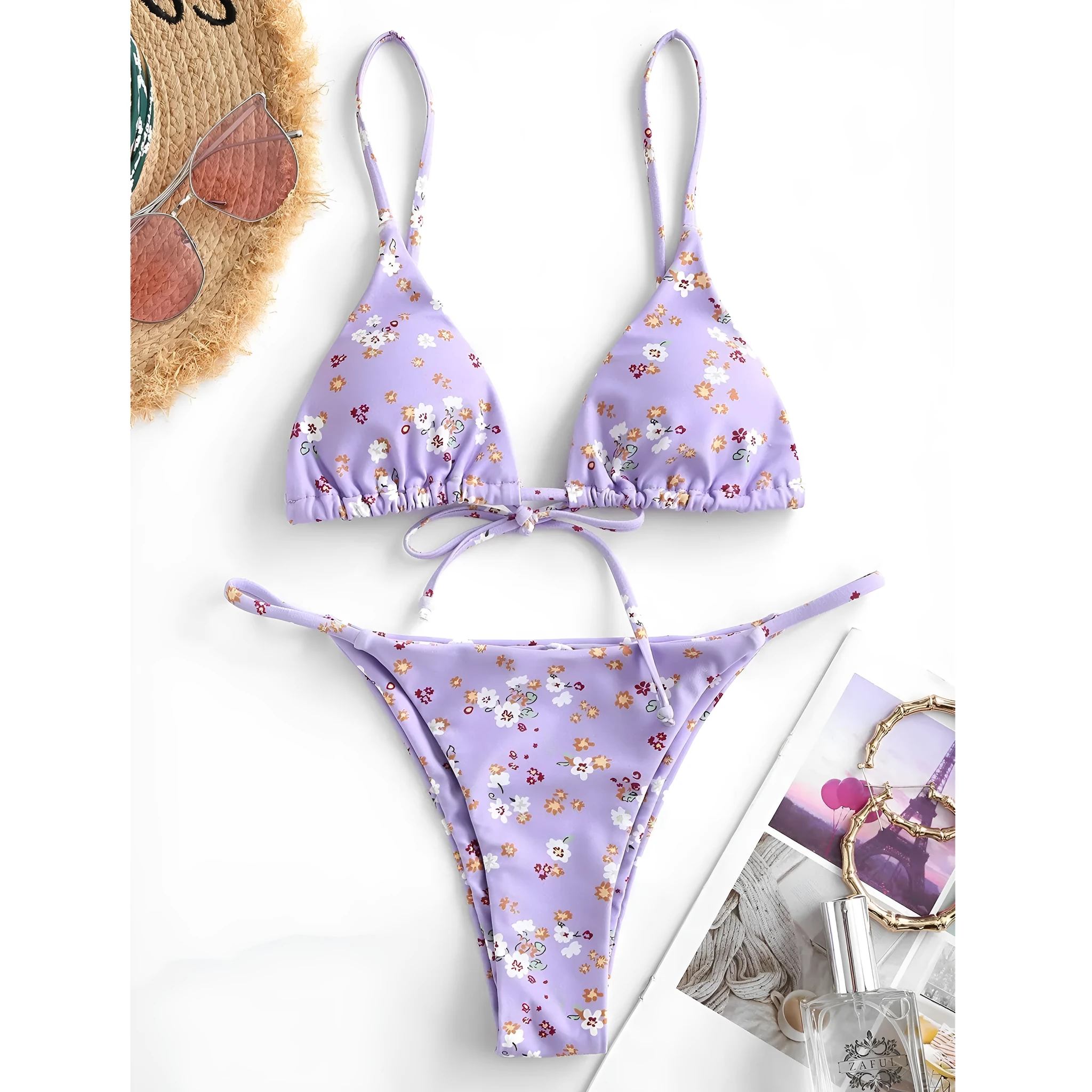 Sexy halter tie dye bikini set in pink with built-in chest pad and backless design