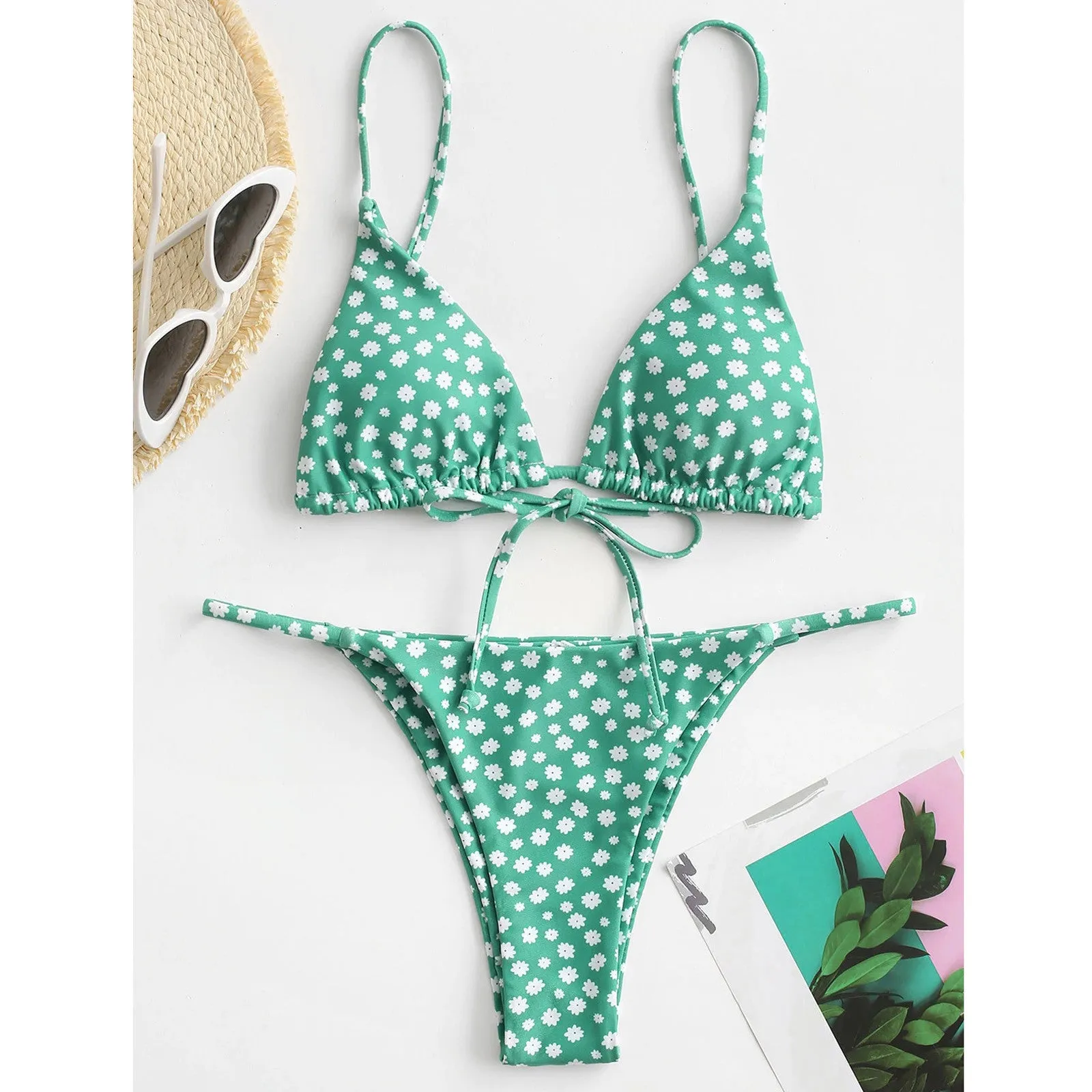 Sexy halter tie dye bikini set in pink with built-in chest pad and backless design