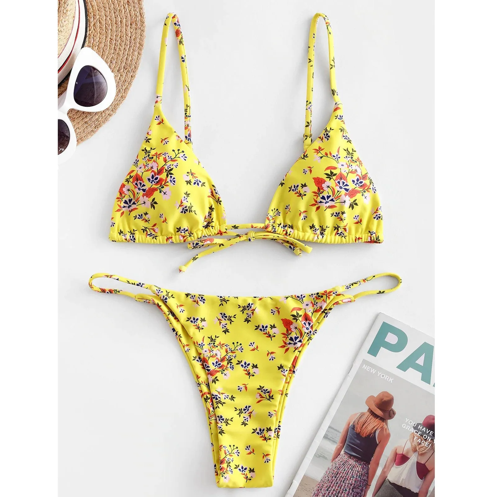 Sexy halter tie dye bikini set in pink with built-in chest pad and backless design