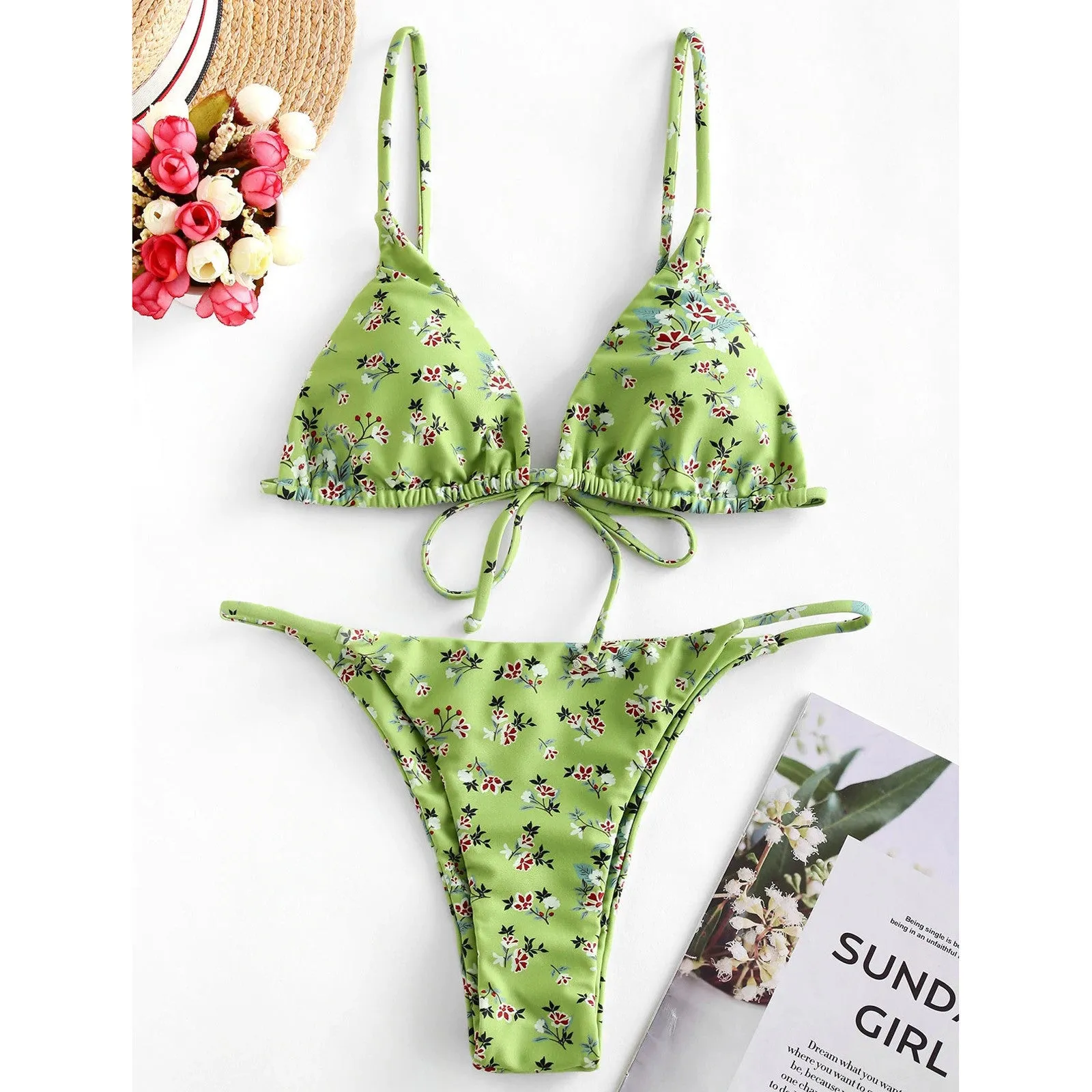 Sexy halter tie dye bikini set in pink with built-in chest pad and backless design