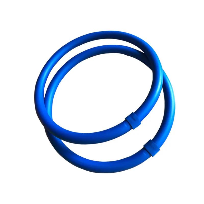 Blue arm hoop massage and exercise equipment with soft foam outer layer on a white background