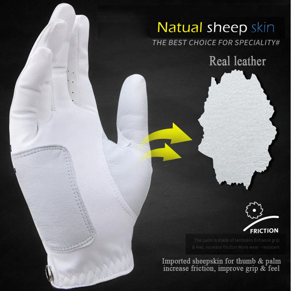 Summer thin real sheepskin leather golf glove with anti-skid particles and Velcro fastening on green grass
