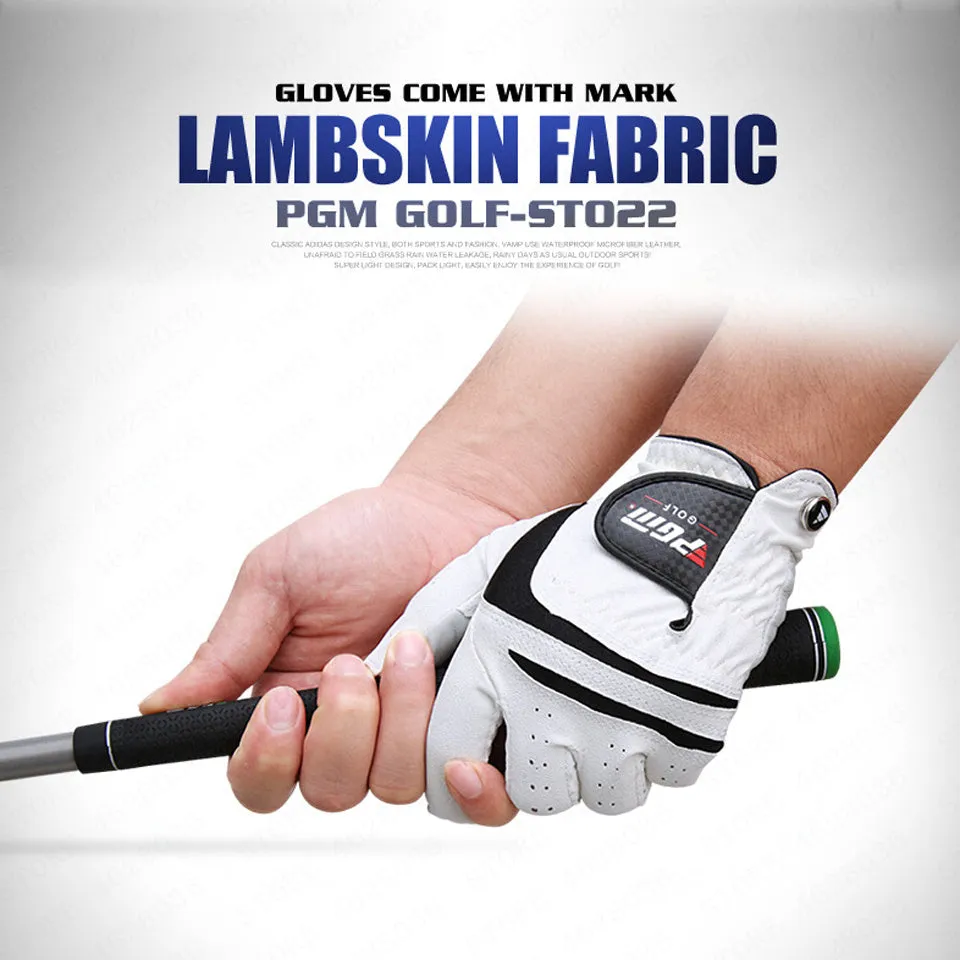 Summer thin real sheepskin leather golf glove with anti-skid particles and Velcro fastening on green grass