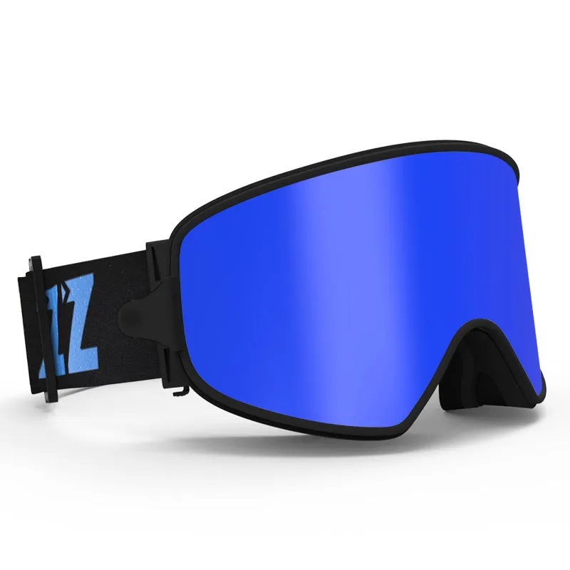 Ski goggles with myopia correction in blue frame, double-layer PC TPU lens for anti-fog and night vision
