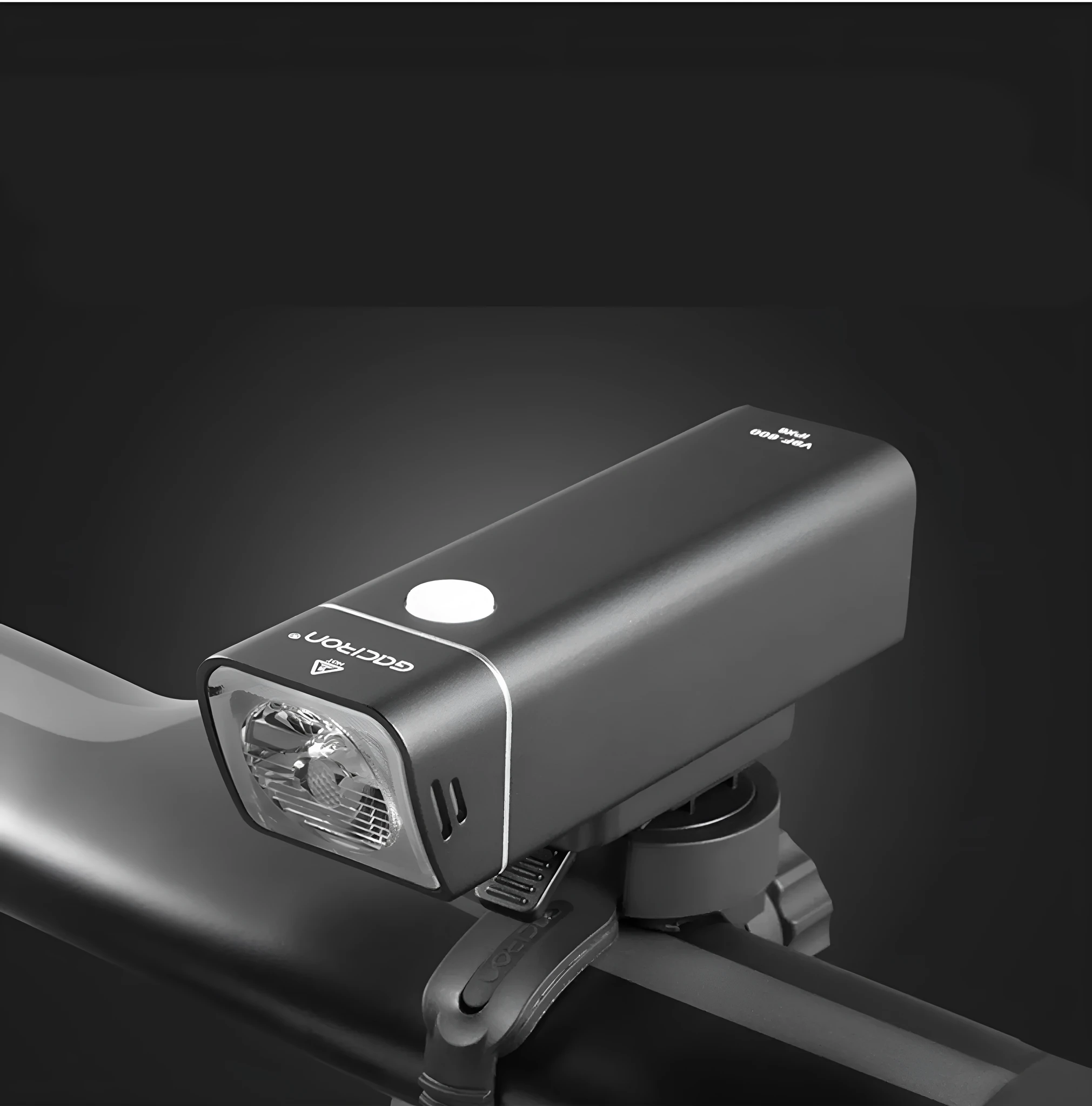 Black aluminium bicycle headlight with CREE XPG3 LED and IPX6 waterproof rating