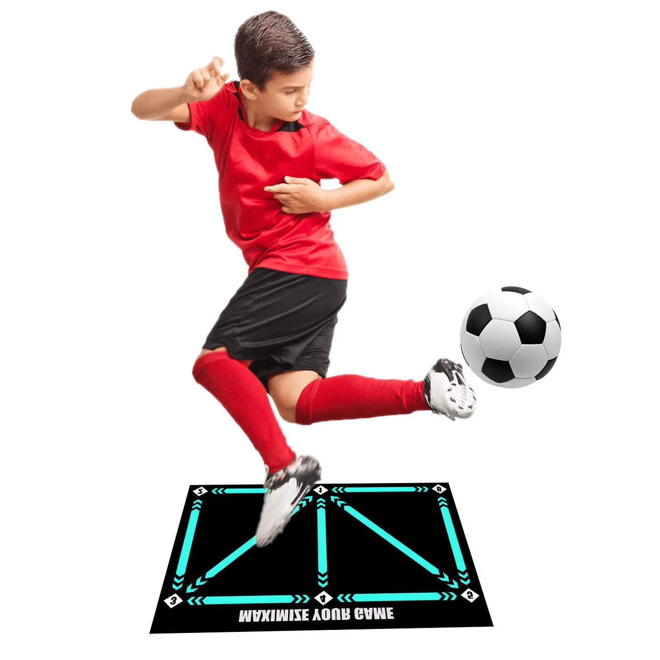 Rubber football training mat for indoor skill practice and lifting drills