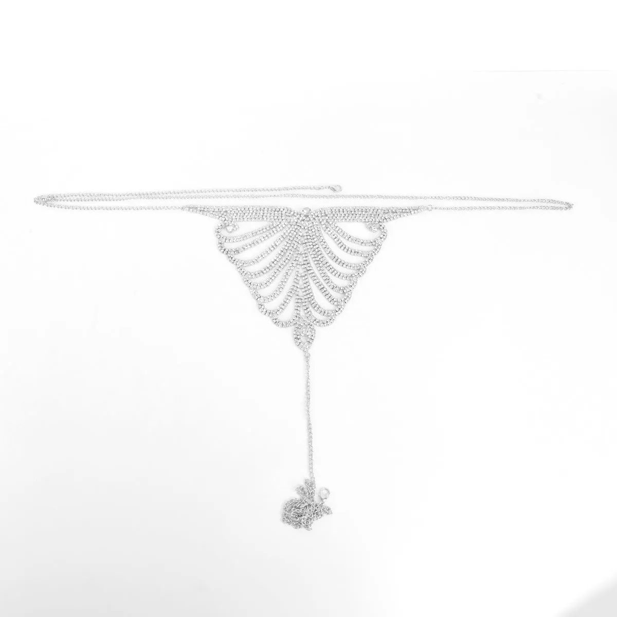 Women's gold and silver metallic body chain bra and panties set for parties and festivals