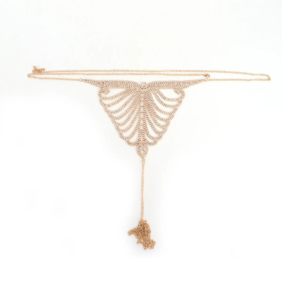 Women's gold and silver metallic body chain bra and panties set for parties and festivals