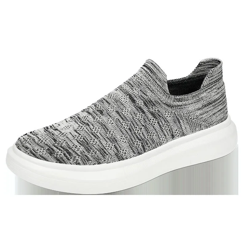 Men's mesh casual breathable solid colour sneakers, lace-up walking shoes, side view