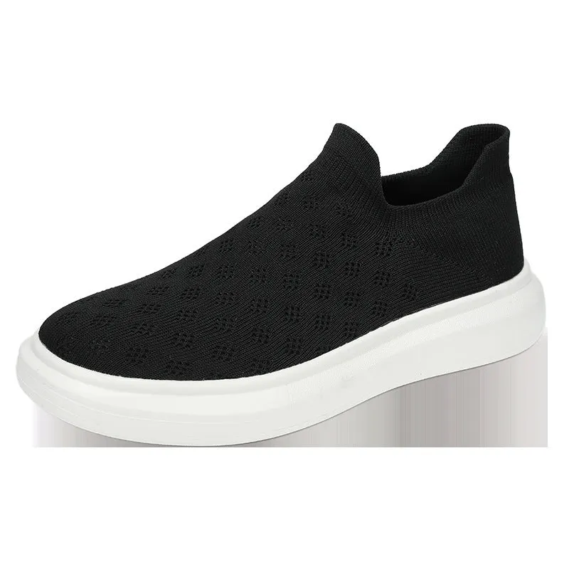 Men's mesh casual breathable solid colour sneakers, lace-up walking shoes, side view