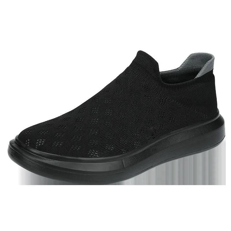 Men's mesh casual breathable solid colour sneakers, lace-up walking shoes, side view
