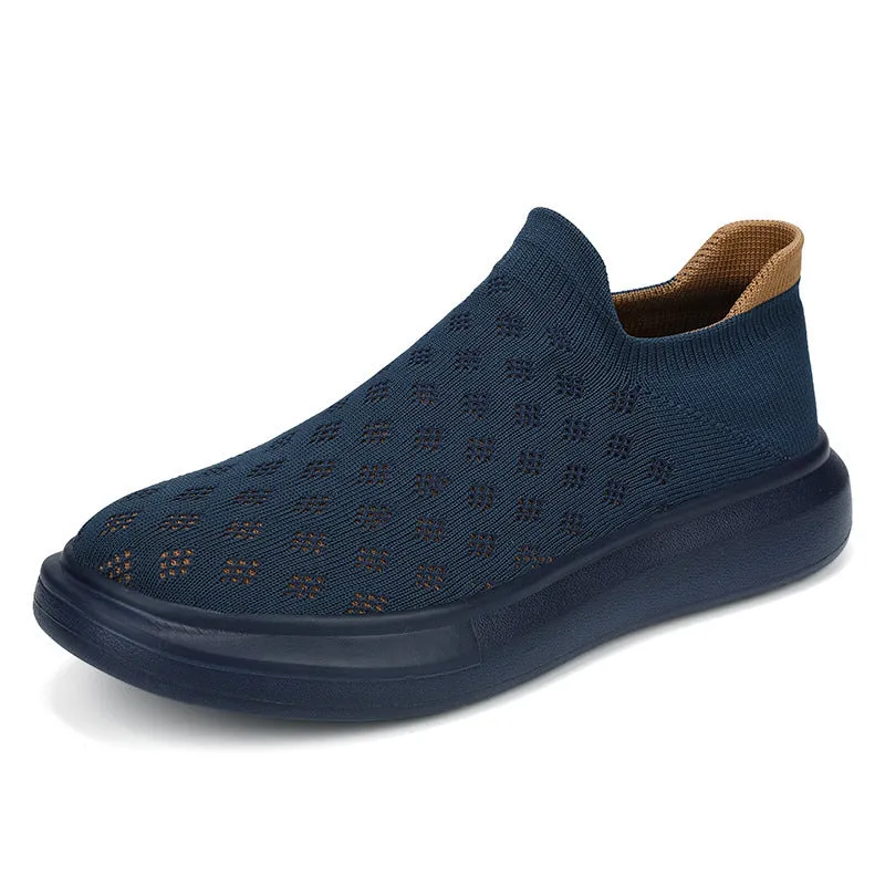 Men's mesh casual breathable solid colour sneakers, lace-up walking shoes, side view