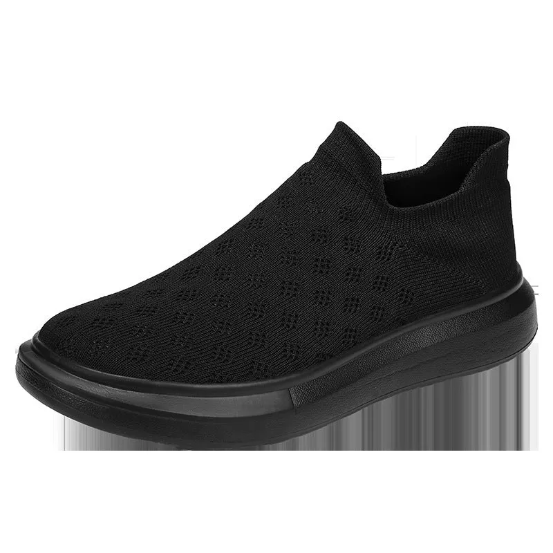 Men's mesh casual breathable solid colour sneakers, lace-up walking shoes, side view