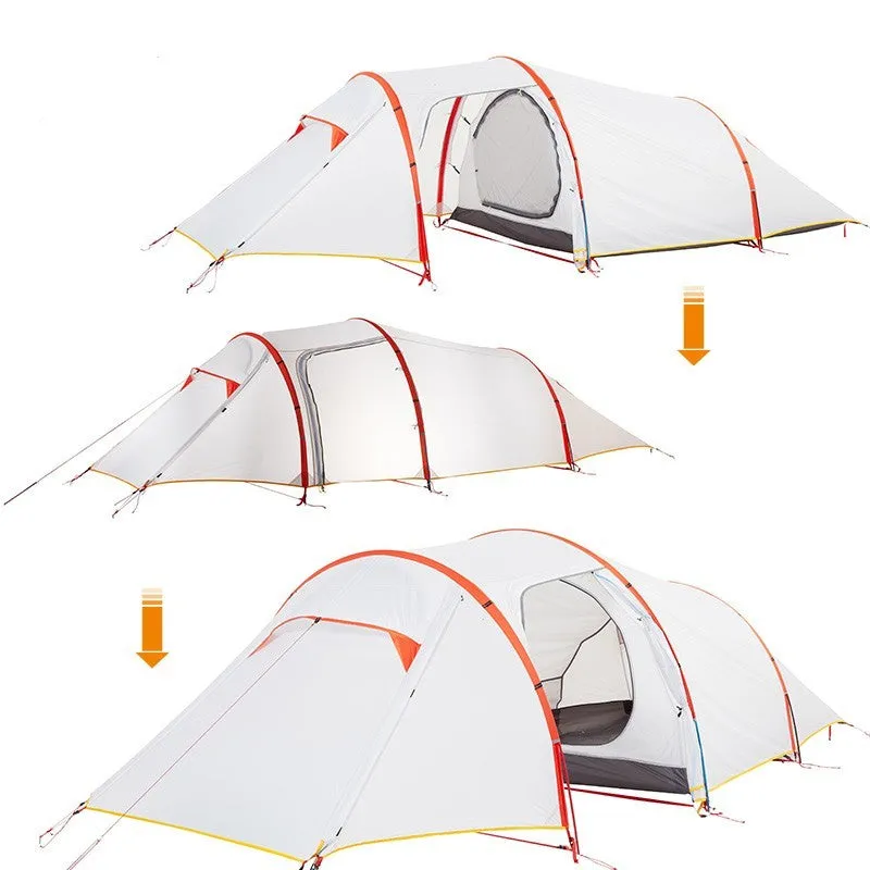 3 person lightweight tunnel tent with aluminum alloy poles and nylon outer in cloud cover colour