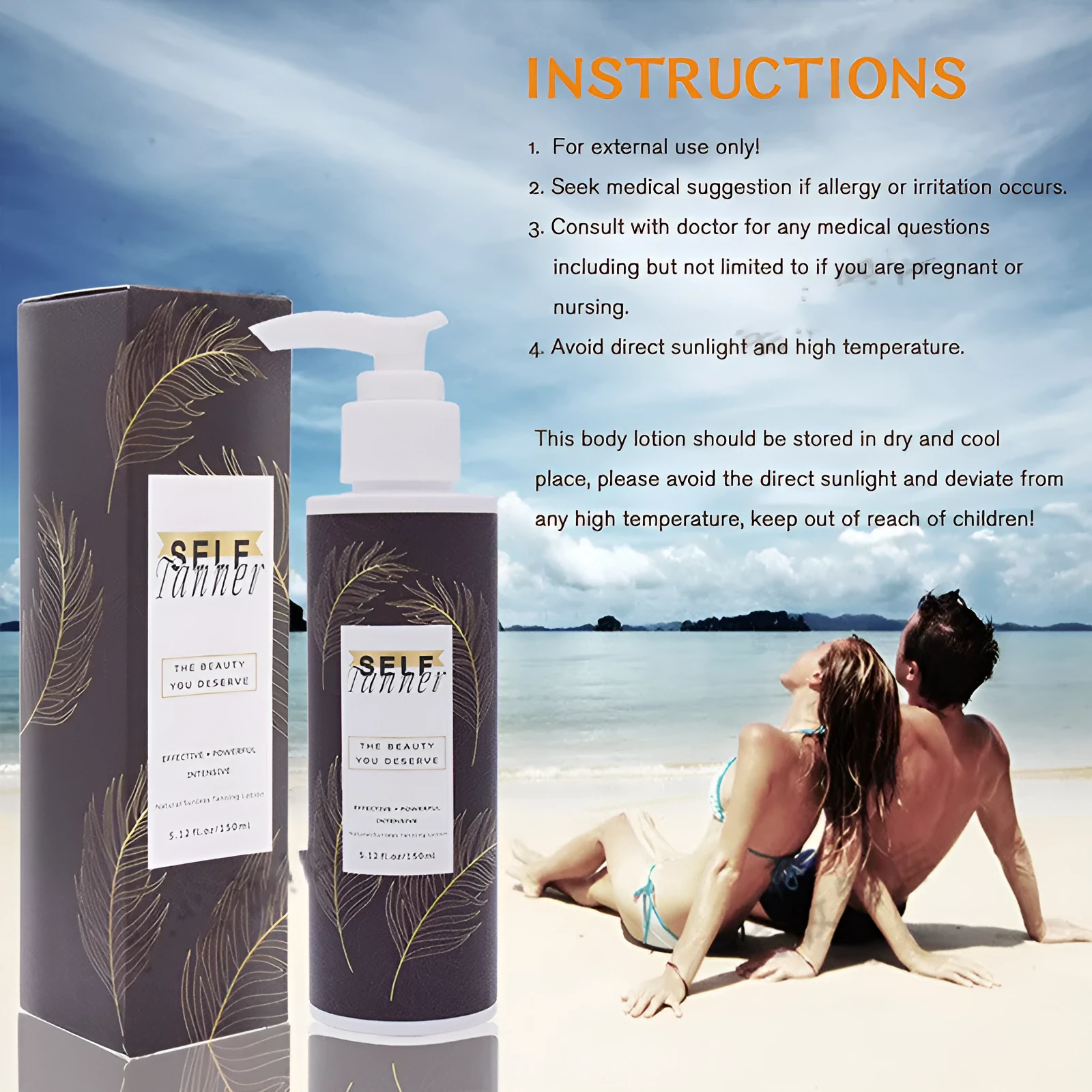 Sun-free black lotion natural bronze body cream 150ml in standard pack for even skin tone