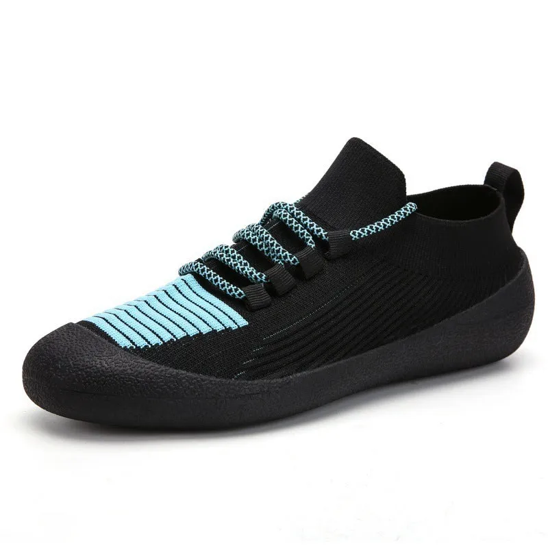 Men's round toe solid colour casual lace-up sneakers with artificial PU upper and rubber sole in black blue
