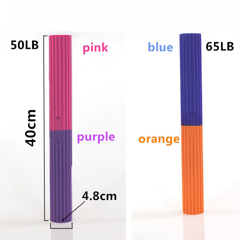 Flexible silicone resistance training bar in pink and blue for grip strength and elbow rehabilitation